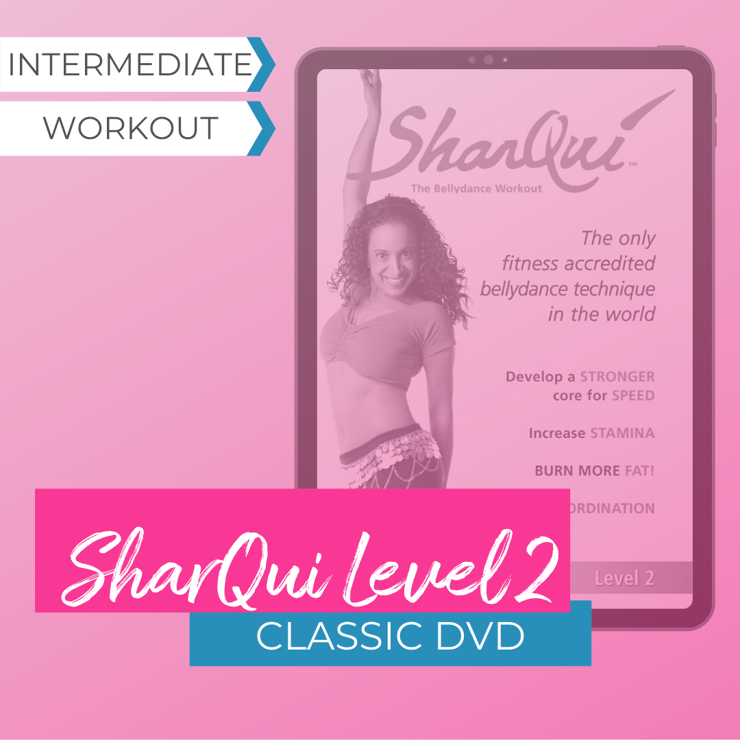 Text Reads: "SharQui Level 2: Classic DVD. Intermediate. Workout".